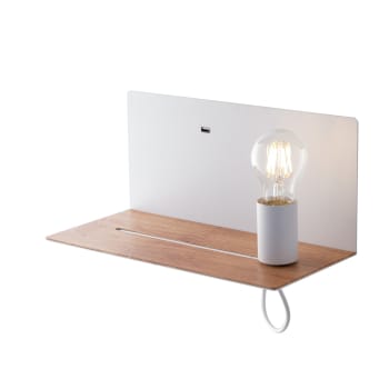 Flash - Applique in metallo bianco con presa USB e punto luce mobile