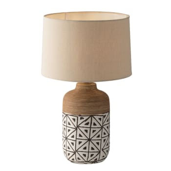 Vietri - Lámpara de mesa de cerámica marrón con pantalla de tela (1xe27)