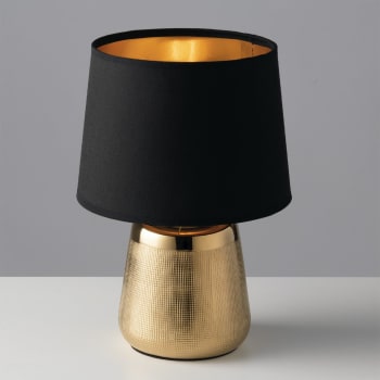 Ecstasy - Lámpara de mesa de cerámica dorada y pantalla en tela negra