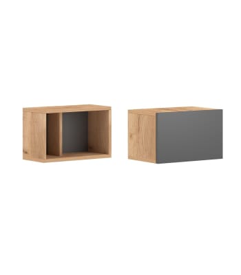 Barcelona - Lot de 2 Cubes Muraux L40 x H25 cm - Décor Chêne et Gris