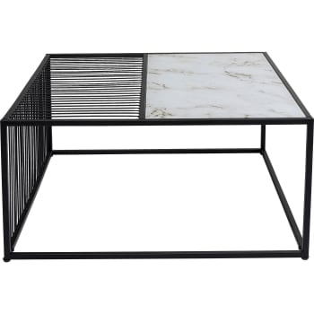 Twice - Table basse carrée en verre effet marbre blanc et acier