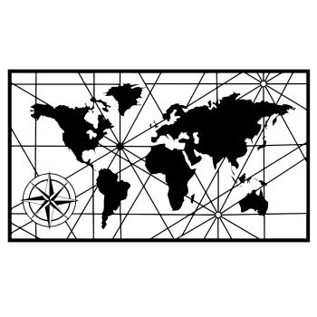 Wanddekoration Weltkarte aus Metall, 98x55 cm, schwarz