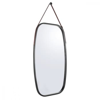 Idyllic - Miroir à suspendre en verre et bambou noir 74x43cm