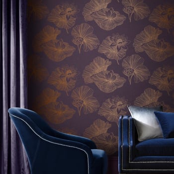 papier peint lotus violet or 1005 x 52 cm