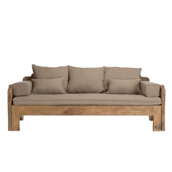 Andrian - Sofá cama de madera de pino reciclada de 3 plazas con cojines