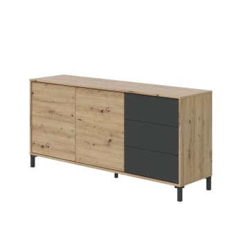 Dbog - Aparador efecto madera de roble anudado, antracita 154x41h75 cm