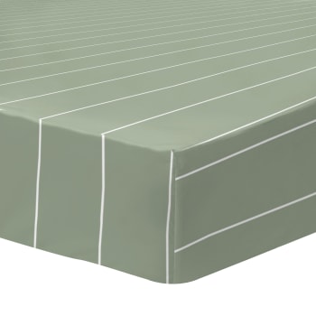 Lichen stripes - Drap-housse imprimé en coton Lichen 90x190/200cm - Bonnet 30cm