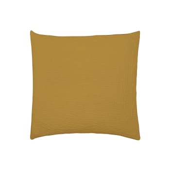 TENDRESSE - Taie d'oreiller uni en gaze de coton jaune 65x65