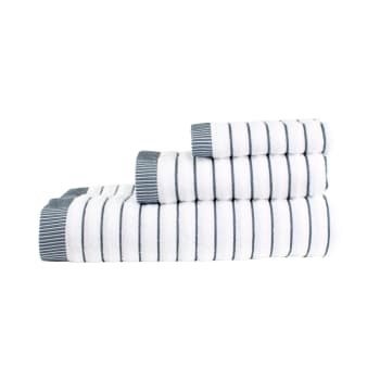 RAYAS FM - Juego de toallas de 3 piezas 600 gr/m² de color blanco con rayas gris