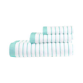 RAYAS FM - Juego toallas de 3 piezas 600 gr/m² color blanco con rayas verde agua
