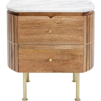 Grace - Table de chevet 2 tiroirs en manguier massif et marbre blanc