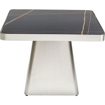Miler - Table d'appoint carrée en marbre minéral noir et acier argenté