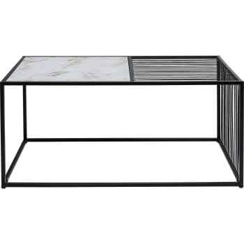 Twice - Table basse en verre effet marbre blanc et acier