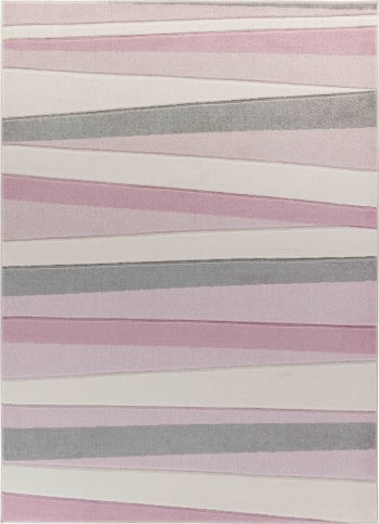 Alfombra para Niños - Geométrica a Rayas - Rosa y Blanco - 120x170cm