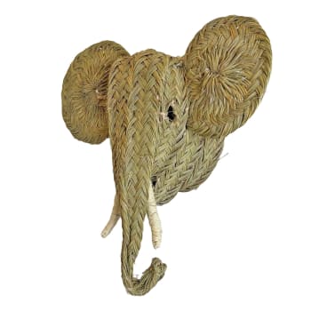 Têtes d'animaux en fibres naturelles - Cabeza de esparto elefante decoración de pared 60 x 55 cm