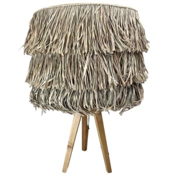 Borneo - Lámpara de mesa de fibra natural con patas de madera de teca 35x60cm