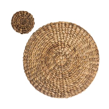 Lot De 6 Sets De Table Ronds En Hyacinthe D'eau - Ø 35 Cm - Naturel Et Tissé Main - Protection Contre Les Rayures
