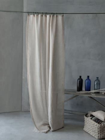 Tenda in lino bianco con mantovana marrone e asole a vista 140x260cm CASTRO