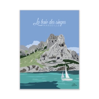 Affiche sud de la France calanque Marseille bleu vert 50x70 cm