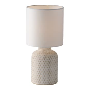 Ravello - Lámpara de mesa de cerámica blanca con pantalla de tela