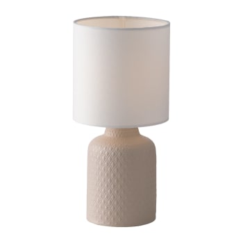 Ravello - Lámpara de mesa de cerámica color tórtola con pantalla de tela