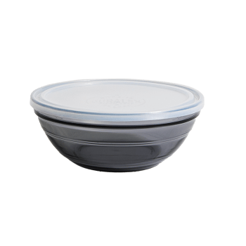 Le gigogne® - Saladier rond empilable 1,59L en verre teinté gris + couv