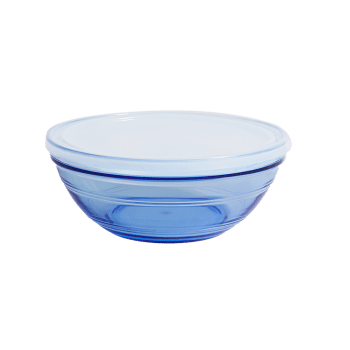 Le gigogne® - Saladier rond empilable 1,59L en verre teinté bleu marine + couv