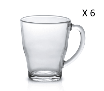 COSY - Lot de 6 - Mug 35 cl en verre trempé extra résistant transparent