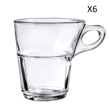 Caprice - Lot de 6 - Tasse avec anse 22 cl en verre trempé résistant transparent