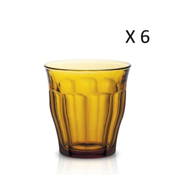 Le picardie® - Lote de 6 - vaso de agua ámbar de 25 cl en vidrio templado resistente