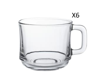 Lys - Lot de 6 - Tasse empilable 22cl en verre trempé résistant transparent