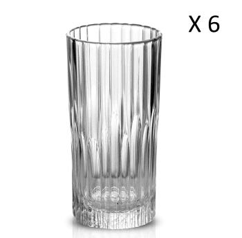 Manhattan - Lot de 6-Verre à cocktail strié haut 30cl verre résistant transparent