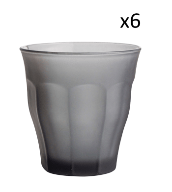 Le picardie® - 6er Set Wassergläser 25 cl aus grau, gehärtetem Glas mit Frosteffekt