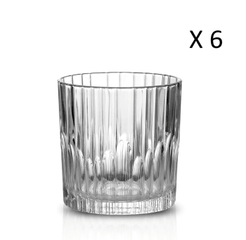 Manhattan - Lot de 6-Verre à cocktail strié bas 30,5cl en verre trempé transparent