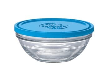 Freshbox - Lunchbox ronde en verre résistant transparent empilable 0,97cl + couv