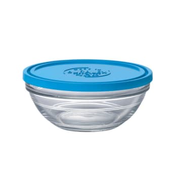 FRESHBOX - Runde Lunchbox aus robustem Glas, stapelbar, 1,59L+ blauer Deckel