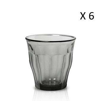Le picardie® - Lot de 6 - Verre à eau 25 cl en verre trempé résistant teinté gris