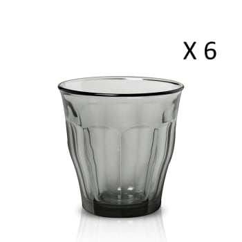 Le picardie® - Lot de 6 - Verre à eau 31 cl en verre trempé résistant teinté gris
