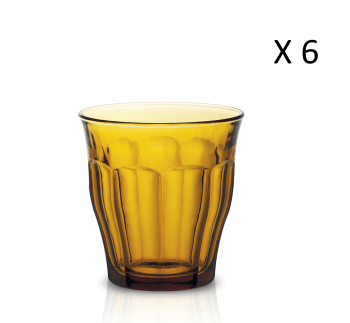 Le picardie® - Lote de 6 - vaso de agua ámbar de 31 cl en vidrio templado resistente