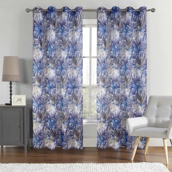 Paire de voilage au style tropical polyester bleu 140x260 cm