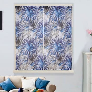 Paire de vitrages droits au style tropical polyester bleu 60x120 cm