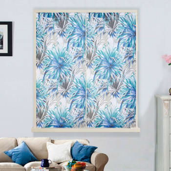 Paire de vitrages droits au style tropical polyester blanc 60x160 cm