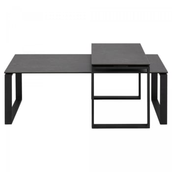Katra - Tables basses gigognes rectangulaires en céramique noir