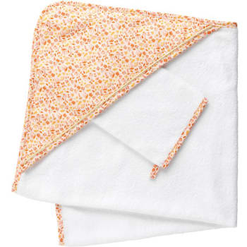 Cape De Bain + Gant En éponge De Bambou - Ultra Douce, 70x70 Cm, Motif Sweet Garden, Cadeau De Naissance