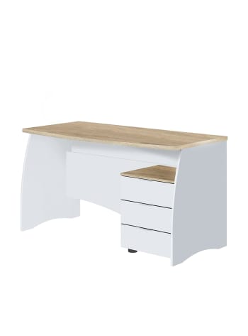 Davell - Bureau avec 3 tiroirs effet bois blanc et chêne