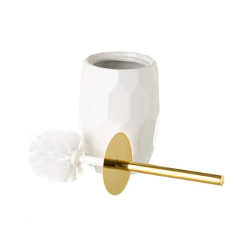 Brosse WC céramique blanc et or