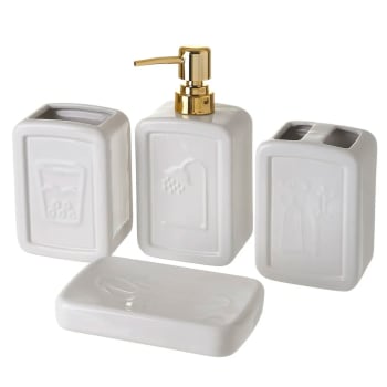 Set salle de bain céramique blanc et or 4 pièces