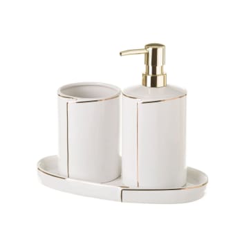 Set salle de bain céramique blanc et or 3 pièces