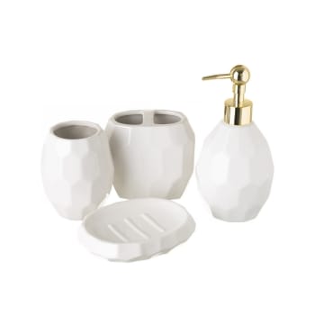 Set salle de bain céramique blanc et or 4 pièces