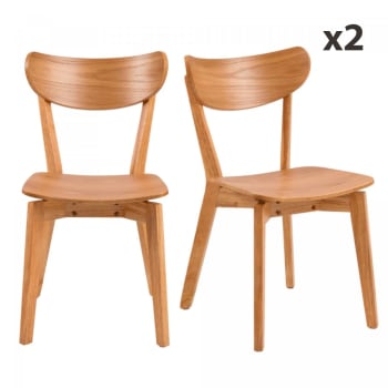 Roxif - Lot de 2 chaises modernes en bois natural